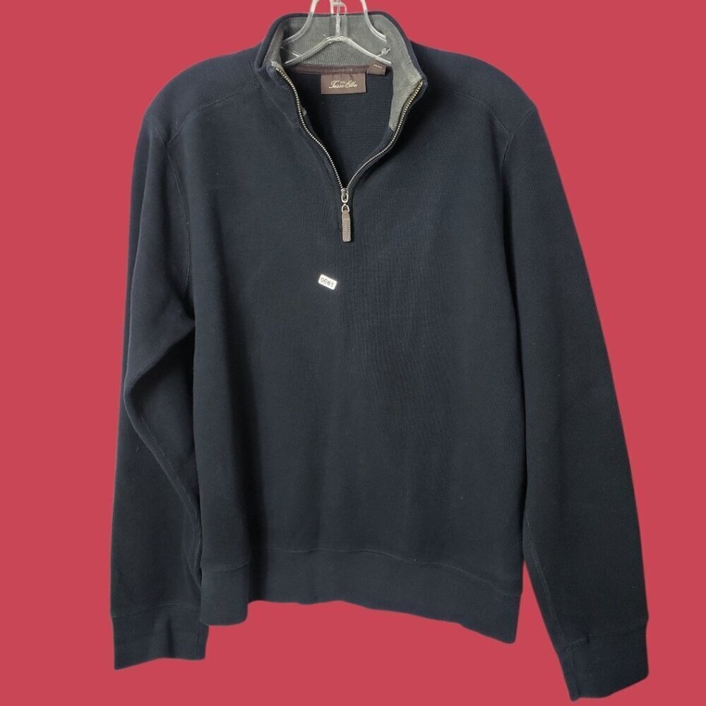 Tasso Elba Mens 1/4 Zip Sweater 100% Cotton Pullover Black/gray Small